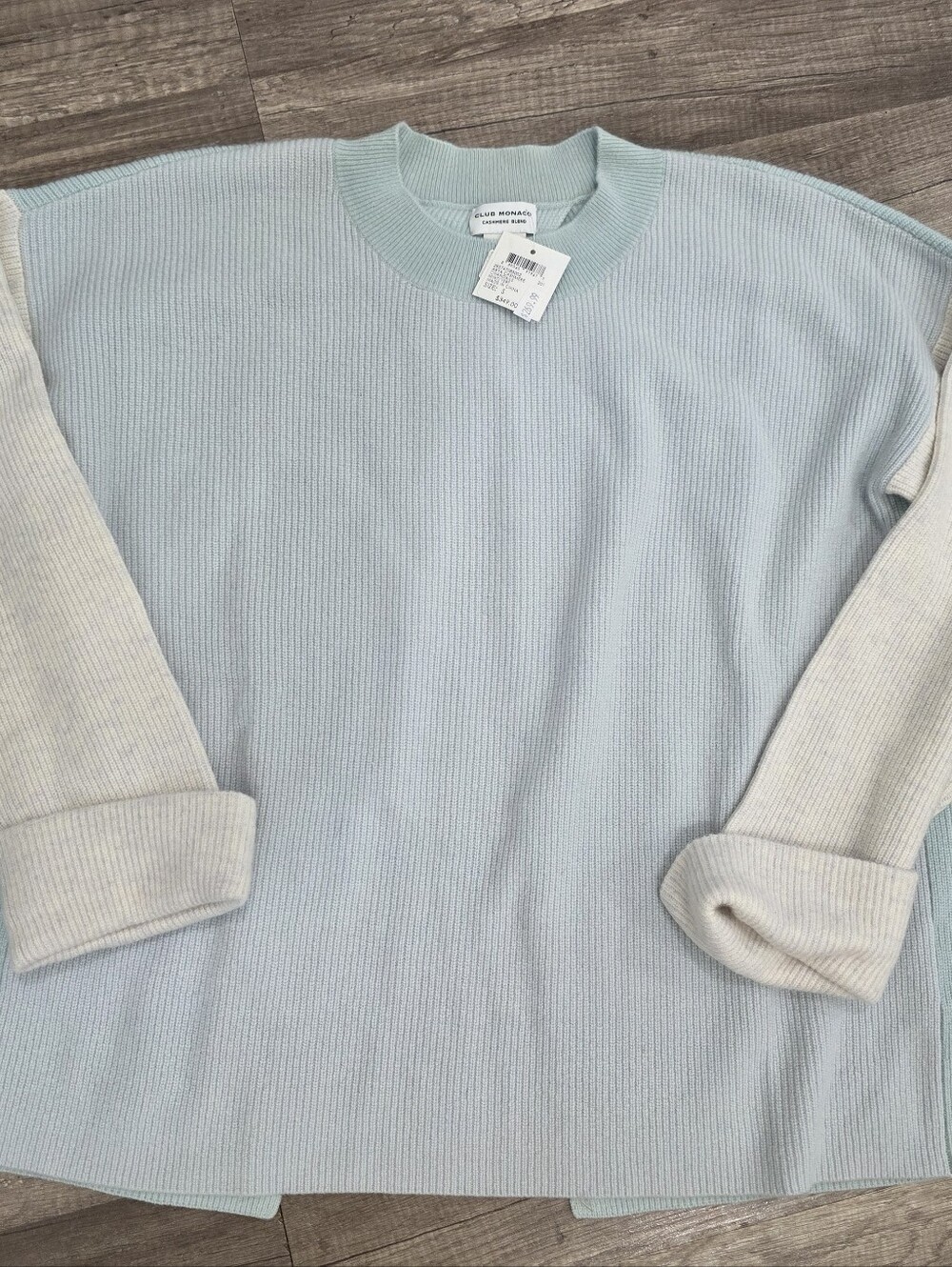 Nwt Club Monaco 349$ Arya Cashmere Light Blue Cream Colorblock Sweater Y2K Lux - Picture 9 of 9